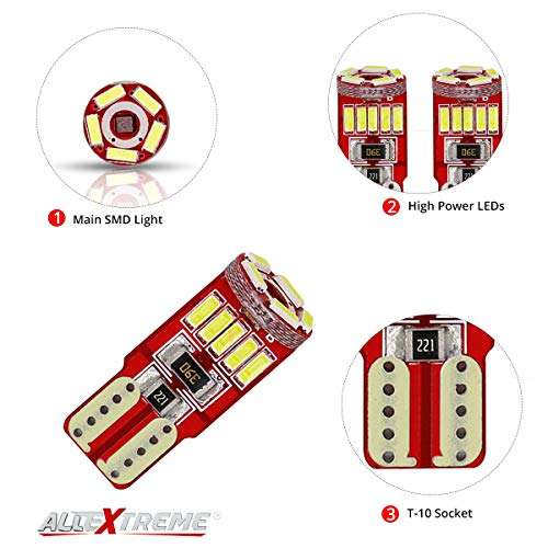 Allextreme EXT15CW Universal T10 LED Parking Light 5630 CMD Super Bright Interior Pilot License Plate Dome Indicator Lamp Bulb for Car Bike and Motorcycle (3W, White, 2 PCS) 4