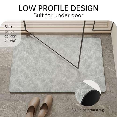 Bath Mat Rug, Rubber Non-Slip Quick Dry Absorbent Thin Bathroom Rugs Fit Under Door Bathroom Floor Mats-Shower Rug for in Front of Bathtub, Sink, Shower Room(Light Grey,24"x48") 2