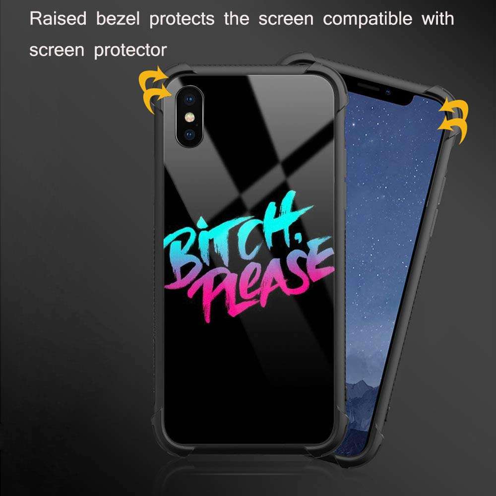 iPhone XR Case,Funny Adult Bitch iPhone XR Cases for Girls Boys,9H Tempered Glass Graphic Design Shockproof Anti-Scratch Tempered Glass Case for Apple iPhone XR 3