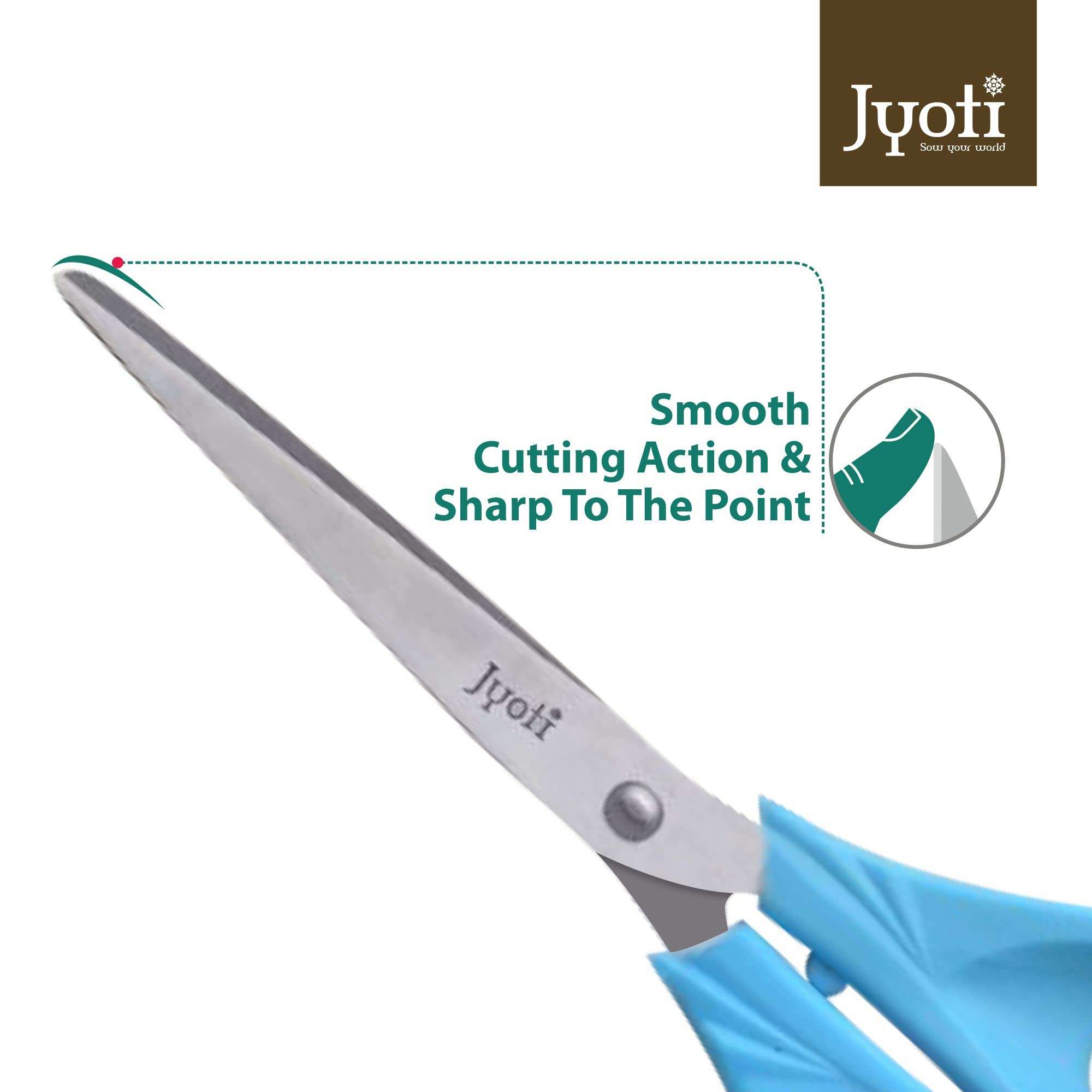 Jyoti Scissor for Dressmaker's Use - 802 (8 Inch) Stainless Steel Blades with Plastic Handle, Optimum Comfort & Pointed Blades, Ideal for Paper Cutting, Household, Sewing, Art and Crafts - Pack of 10 4