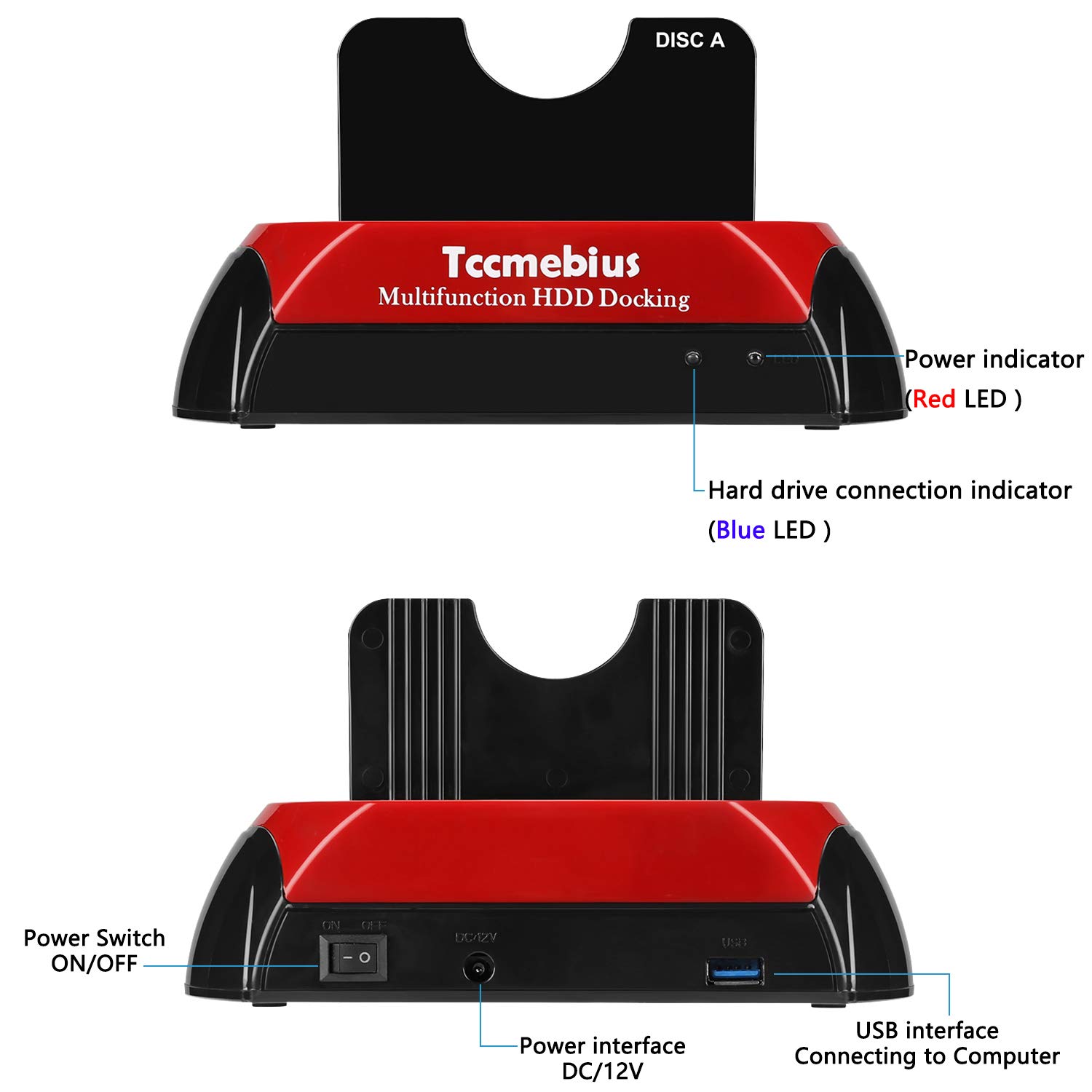 Tccmebius USB 3.0 Hard Drive Docking Station, TCC-S868-US USB 3.0 to 2.5 3.5 Inch SATA IDE Dual Slots Reader External Enclosure, for 2.5" 3.5" IDE SATA I/II/III HDD SSD 3