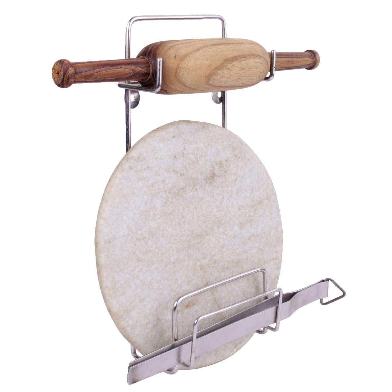 AARBOX Stainless Steel Chakla Belan Stand for Kitchen - 100% Rust-Free Steel Rolling Pin Board Holder Wall Mount (Only Stand Included) 1