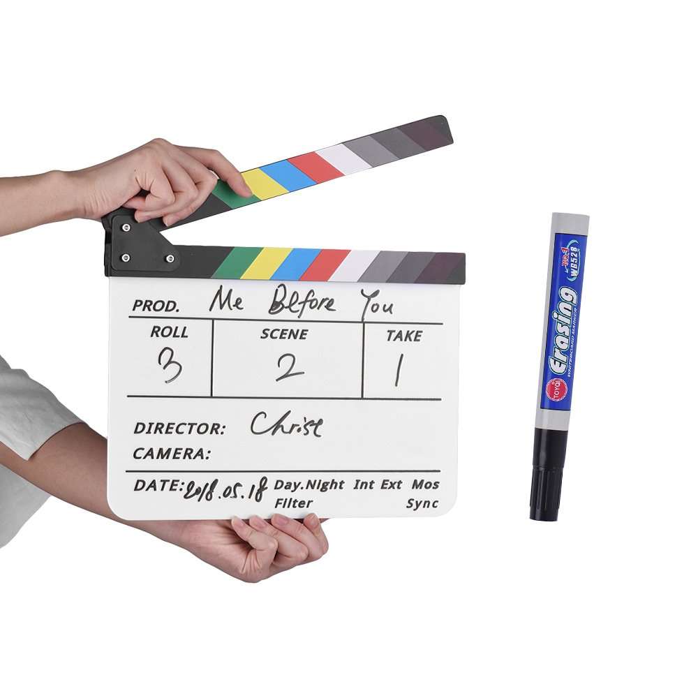 Tooarts Professional Acrylic Clapboard Dry Erase TV Film Movie Director Cut Action Scene Clapper Board Slate with Marker Pen Eraser 5