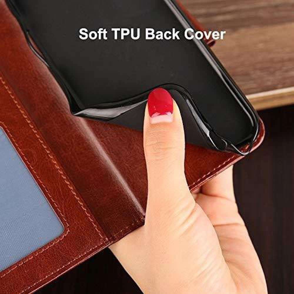 Frazil Leather Flip with Wallet Case with TPU Shockproof Cover for Motorola Moto E5 Plus (Brown) 4