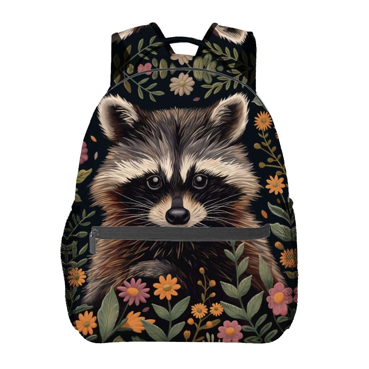 VANZEV Raccoon and Floral Backpack Travel Backpacks Laptop Rucksack,School Bookbag for Women Kids Boys Girls,Cute Wildlife Back Pack Accessories Bags,Ideal Gifts for Work, Outdoor Adventures 1