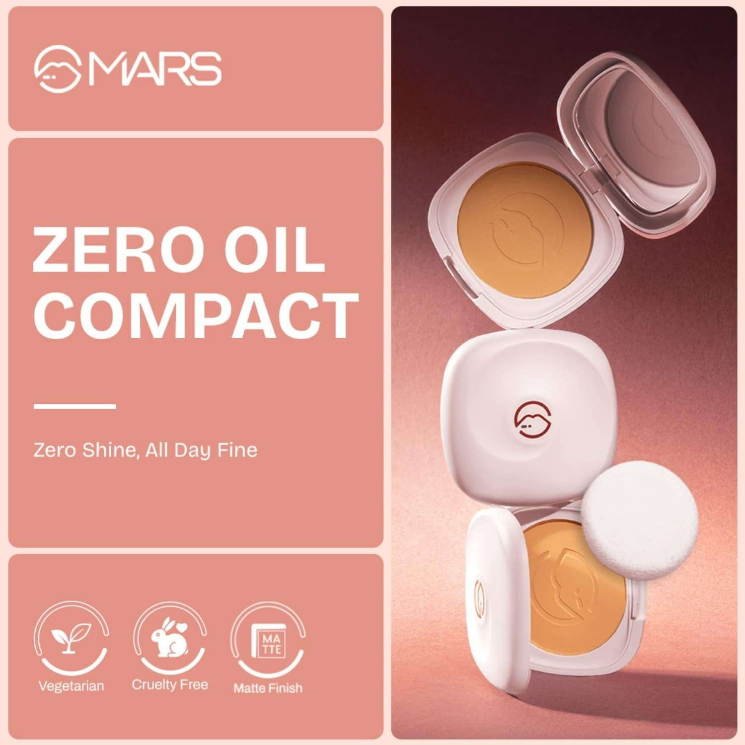 MARS Zero Oil Compact with an Applicator (10 gm) (08-ROASTED ALMOND) | Non-Comedogenic | Oil Control | Long-Lasting | Matte Finish | Light-Weight | Minimize Pores | Travel Friendly 4