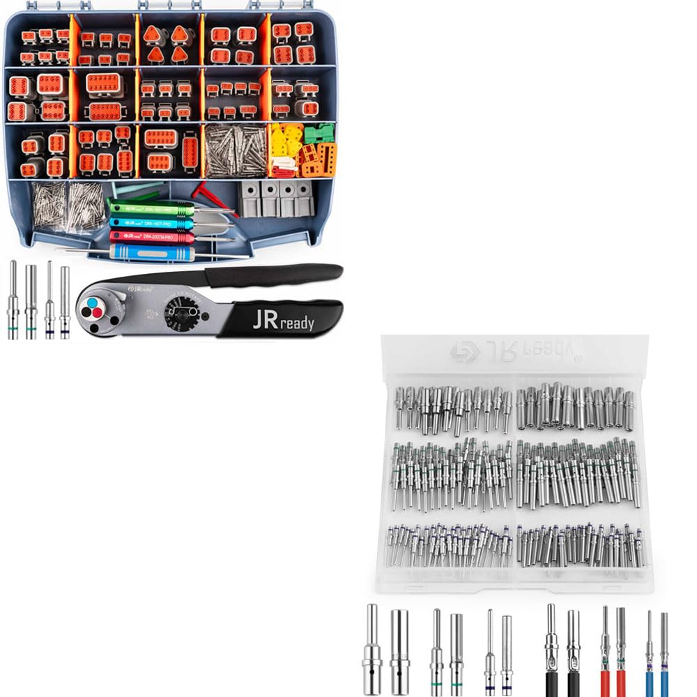 JRready Deutsch Contact Kit, Deutsch Solid Pin, Size 12 16 20 Deutsch Pins Support Wire Guage 22-12AWG with Deutsch Connector Kit, DT DTM Connectors 2 3 4 6 8 12 Pin with Turret Style Crimping Tool 1