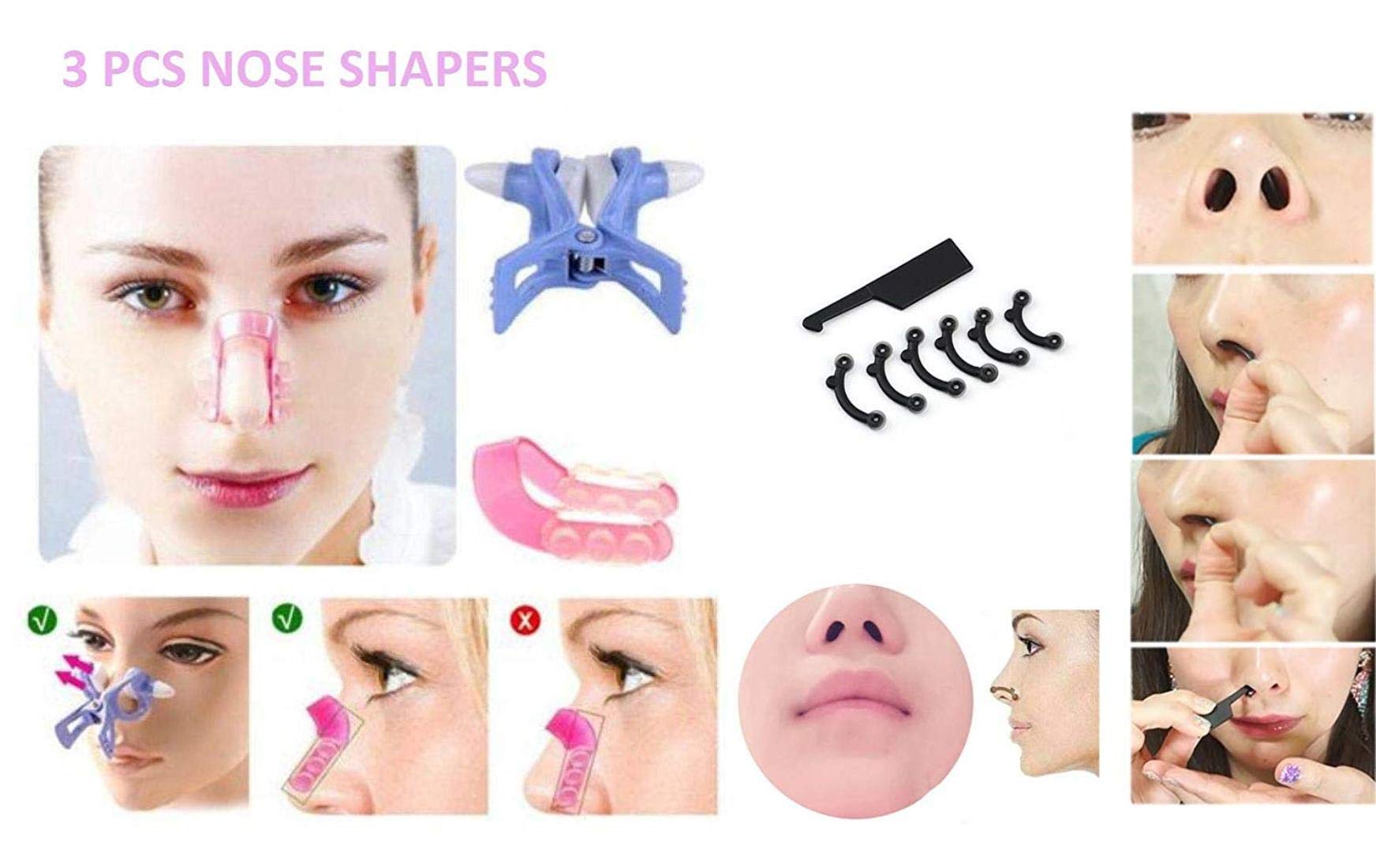 Digital Shoppy Secret 3D Invisible Rhino Correct Nose Up Lifting Shaper Clip and Tool Hook Straightening Kit -3 Pieces (Pink, Blue and Black) 5