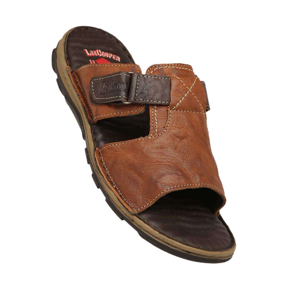 Lee Cooper Men's Tan Leather Flip Flops Thong Sandals - 7 UK/India (41 EU) 1