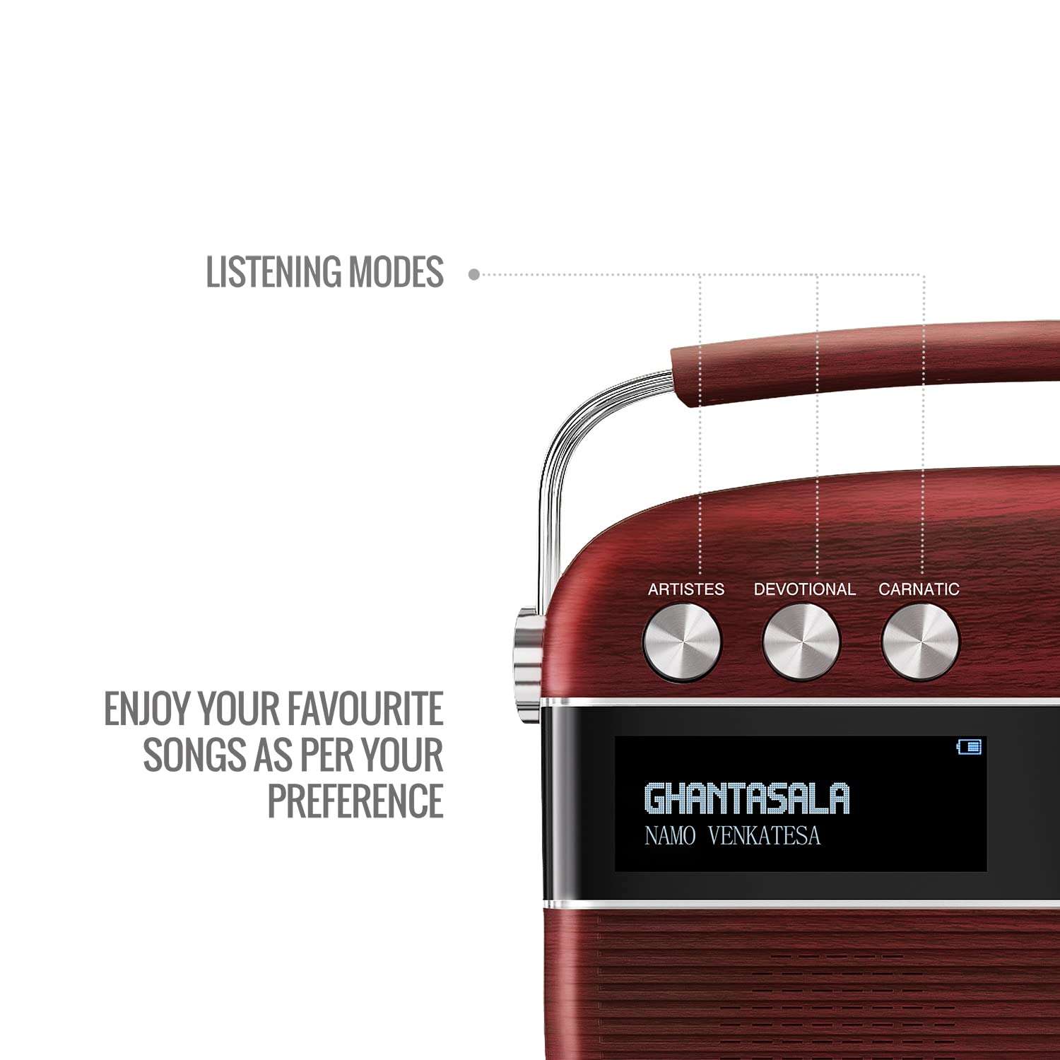 Saregama Carvaan Telugu - Portable Music Player with 5000 Preloaded Songs, FM/BT/AUX (Cherrywood Red) 5