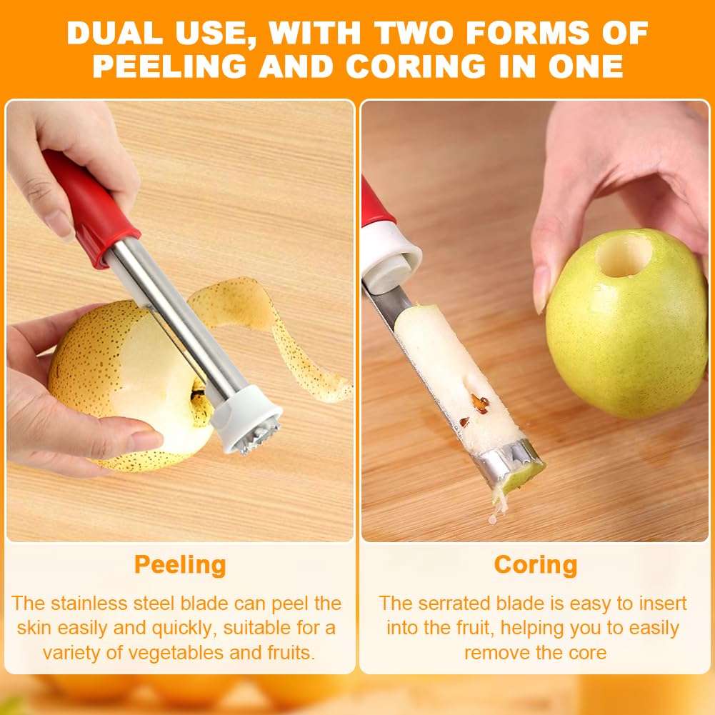 2 in 1 Fruit Corer and Peeler Tool,Telescopic Fruit and Vegetable Peeling Machine Stainless Steel Produce‌ Corer Tool for Bell Peppers Orange and Pears(Red) 5