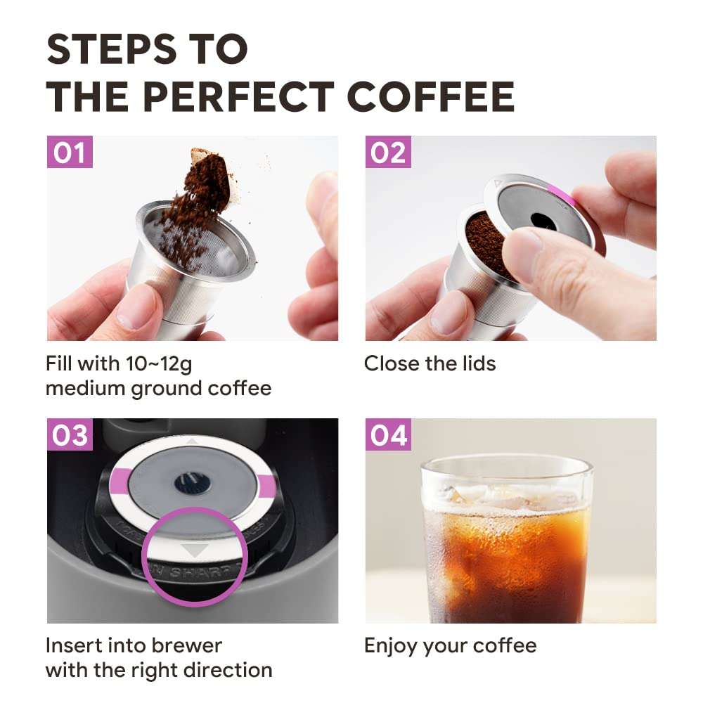 2 Pack Reusable K Cup Coffee Pods for K-eurig 1.0 & 2.0 Coffee Maker Stainless Steel Refillable K-eurig Coffee Filter 4