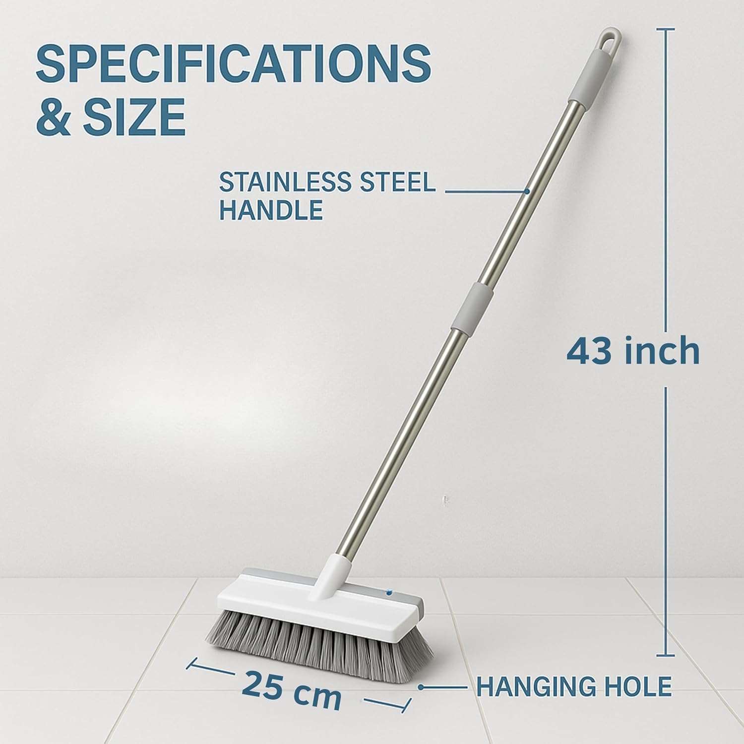 CLEANHOME Bathroom Cleaning Brush with Wiper, Floor and Tiles Cleaner Brush, Bathroom Cleaning Accessories, Cleaning Brush with Long Handle, Versatile Washroom Brush Cleaner (Medium) 4