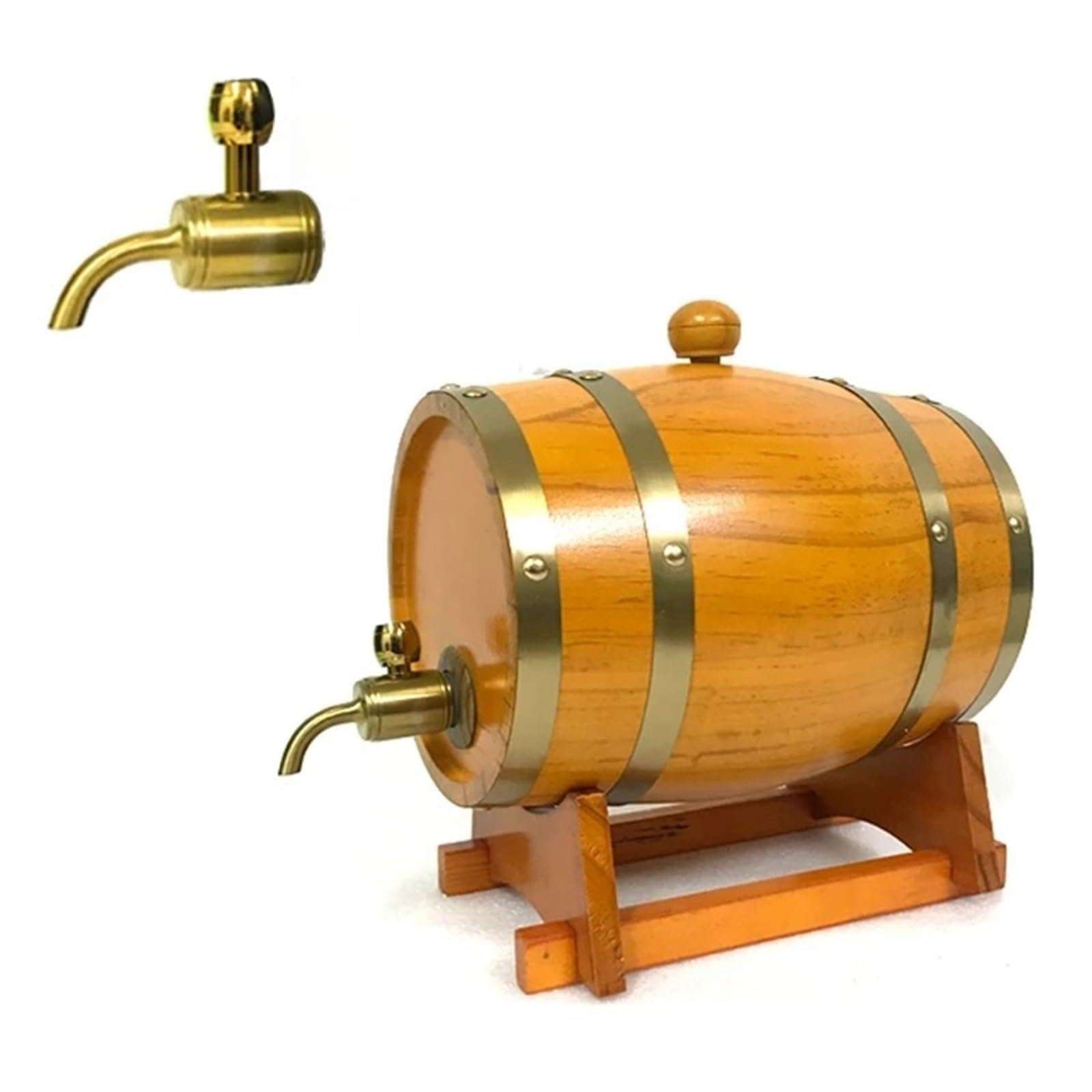 Home Brew Beer Keg 3L Wood Barrel Vintage Oak Beer Brewing Tools Tap Dispenser For Rum Pot Whisky Wine Mini Bar Tools(Metal faucet 4) 1