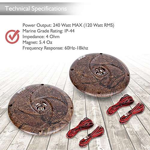 Pyle 6.5 Inch Marine Speakers - 2 Way IP44 Waterproof and Weather Resistant Outdoor Audio Stereo Sound System with Built-in Led Lights, 240 Watt Power and Low Profile Design - 1 Pair - PLMRLE64DK 5