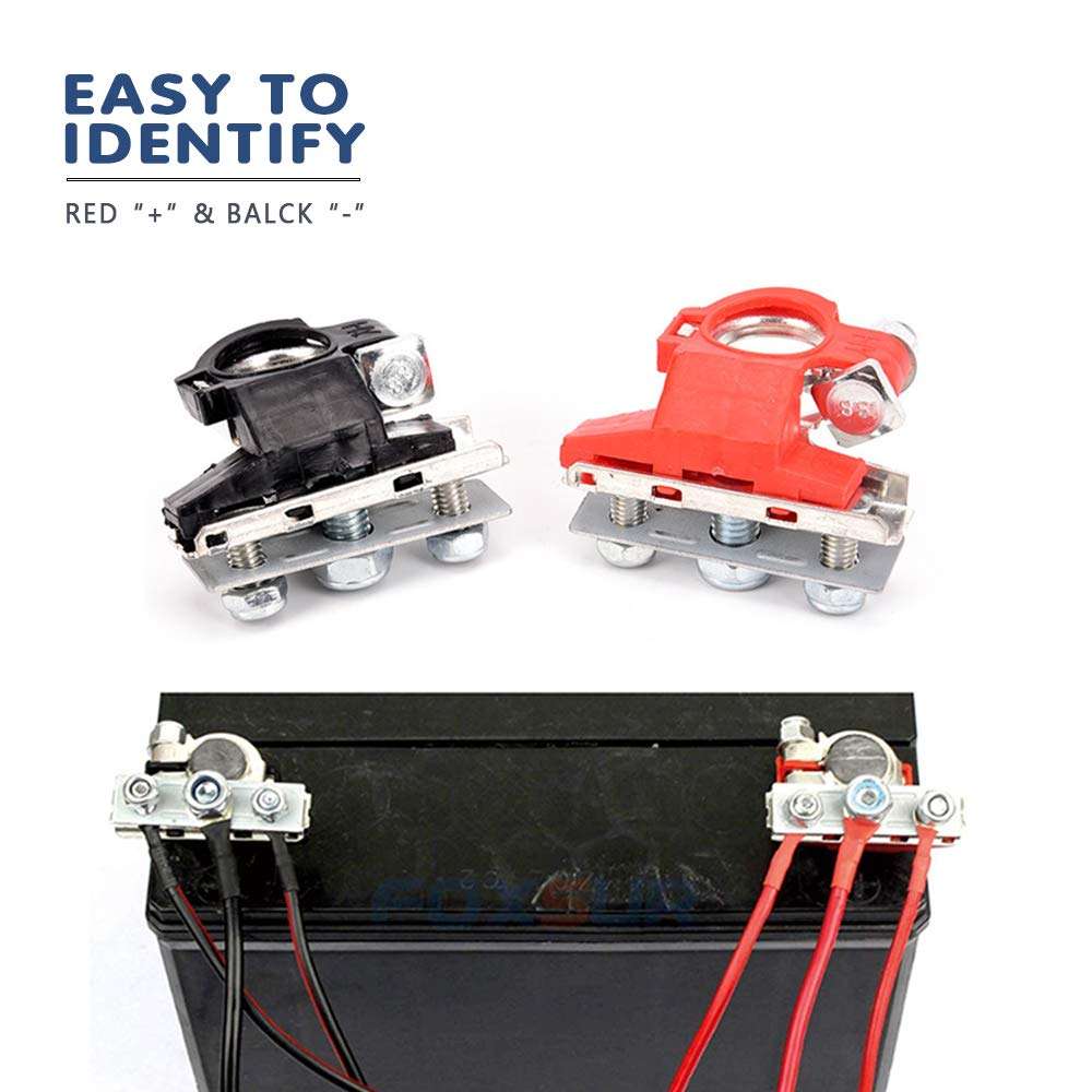 HerMia Car Battery Terminal Connectors, 3 Way Top Post Battery Cable Terminal Ends Clamp Positive and Negative for Car, Boat, Marine, Van and More 6