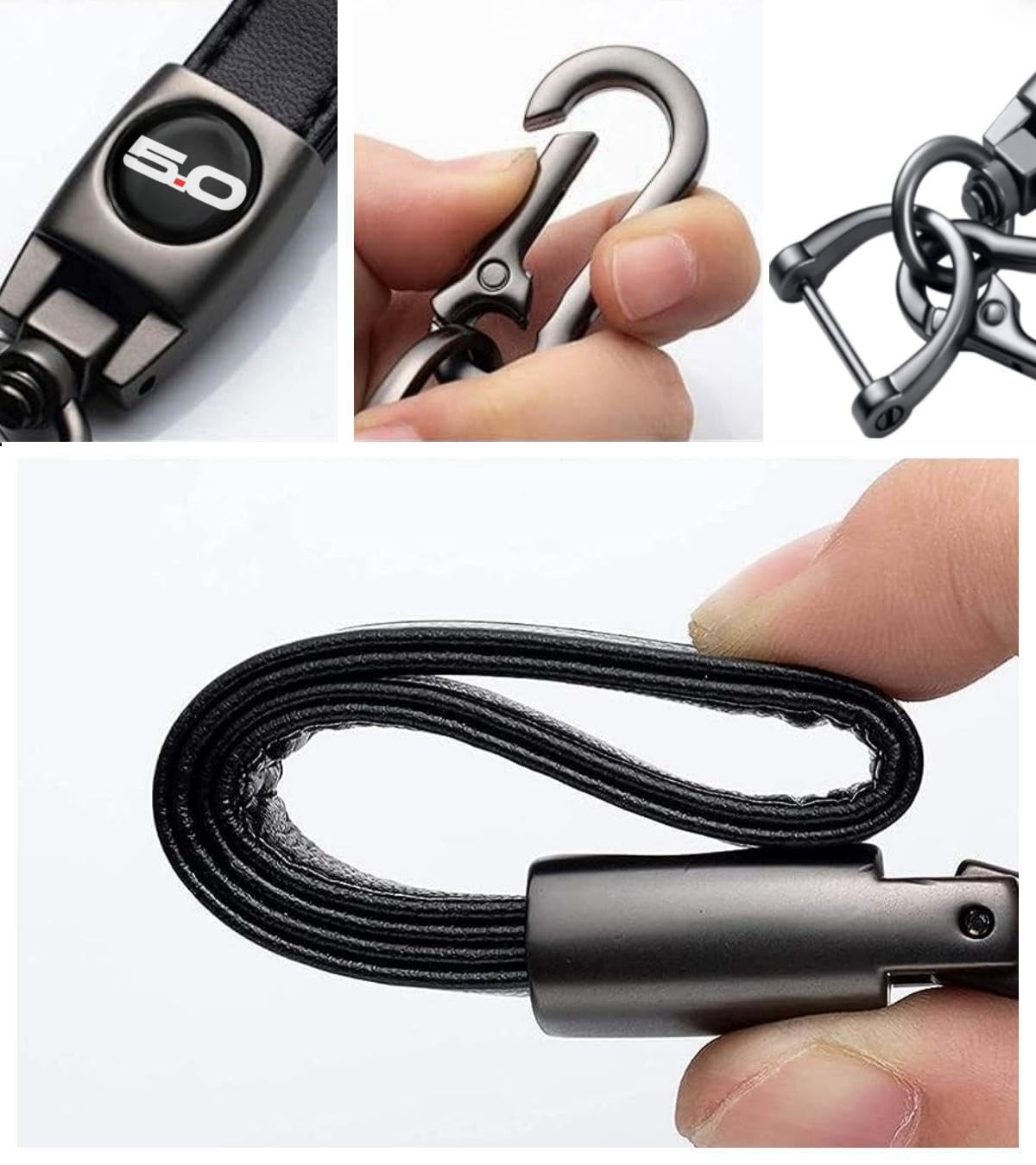 Leather Car Key Chain Metal Car Keyring Accessories Replacement with Suit for Ford Mustang GT & F150 Cars Accessories (5.0) 6