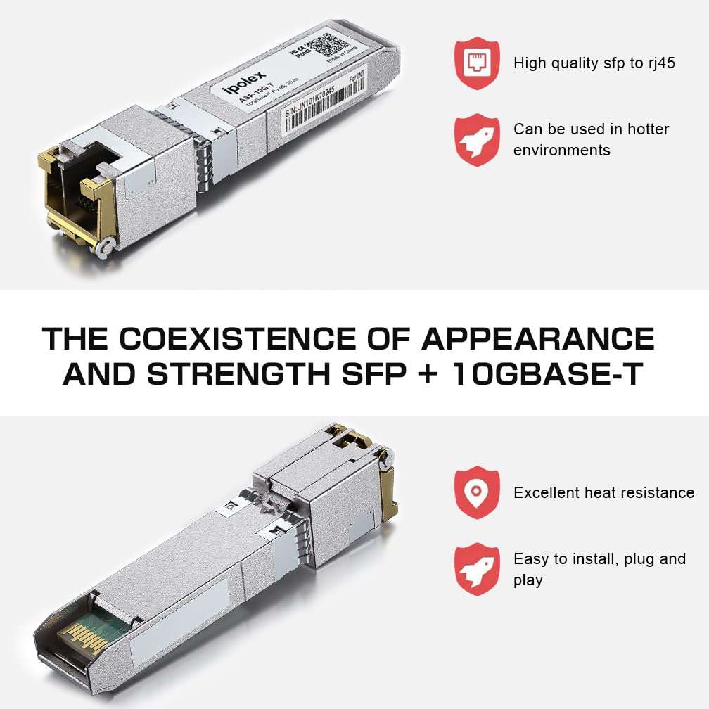 10G SFP+ RJ-45 Copper Transceiver, 10GBase-T RJ45 SFP+ Module for Cisco SFP-10G-T-S, Ubiquiti UniFi UF-RJ45-10G, Mikrotik, Fortinet, Netgear, D-Link, Supermicro, TP-Link (CAT.6a/CAT7, 30m) 4 Pack 4