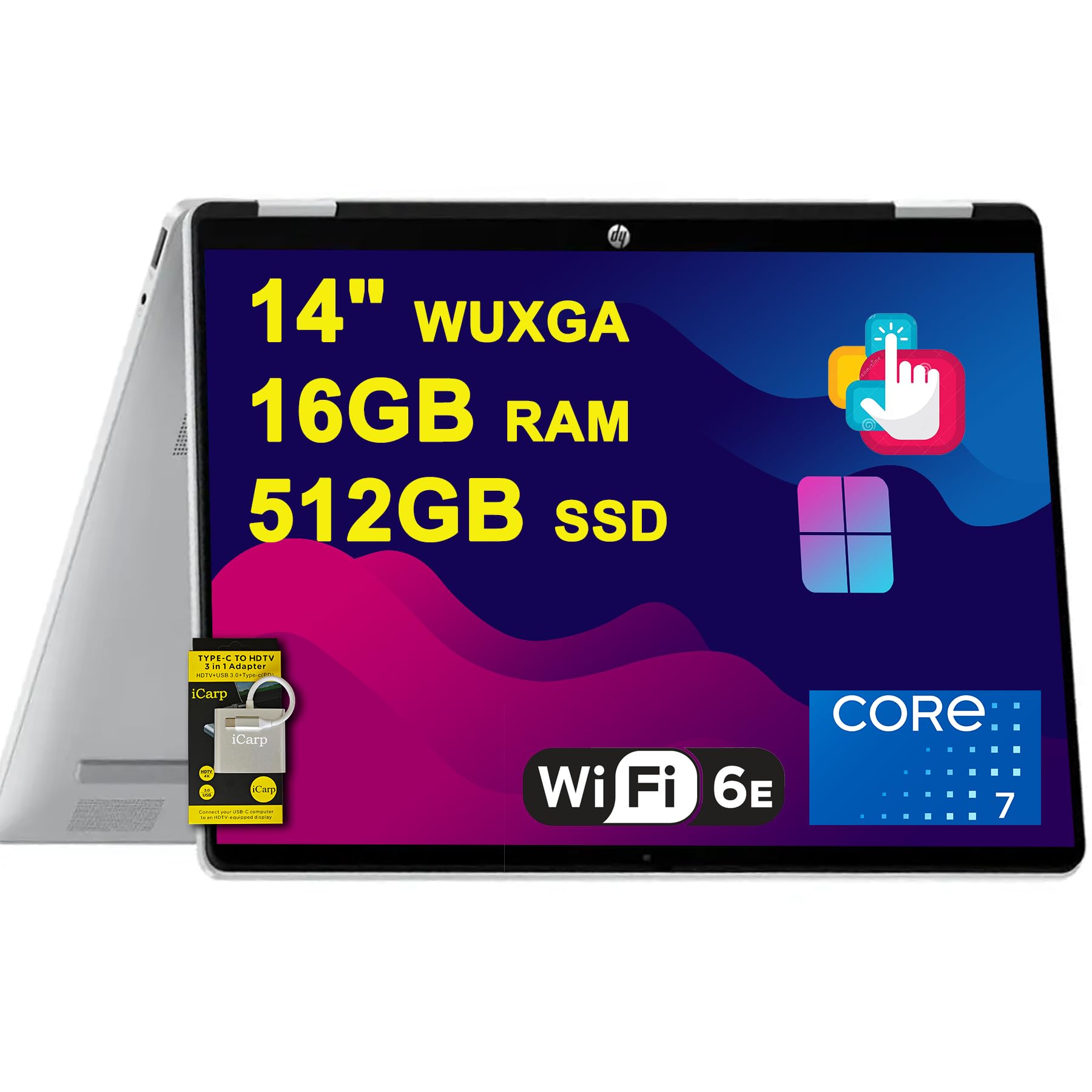HP OmniBook 5 Flip 2-in-1 Laptop 14" WUXGA IPS Touchscreen Intel 10-core Core 7 150U 16GB DDR5 512GB SSD Backlit Wi-Fi6E 5MP IR Privacy Camera Win11 w/ICP Hub