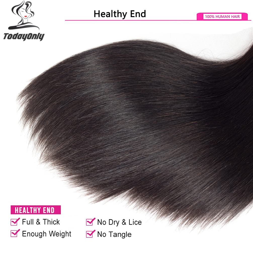Straight Human Hair Bundles Brazilian Virgin Hair 100% Human Hair 3 Bundles (16''18''18'')10A Remy Hair Bundles Natural Colour Unprocessed Weave Bundles Human Hair Straight Hair Extensions 5