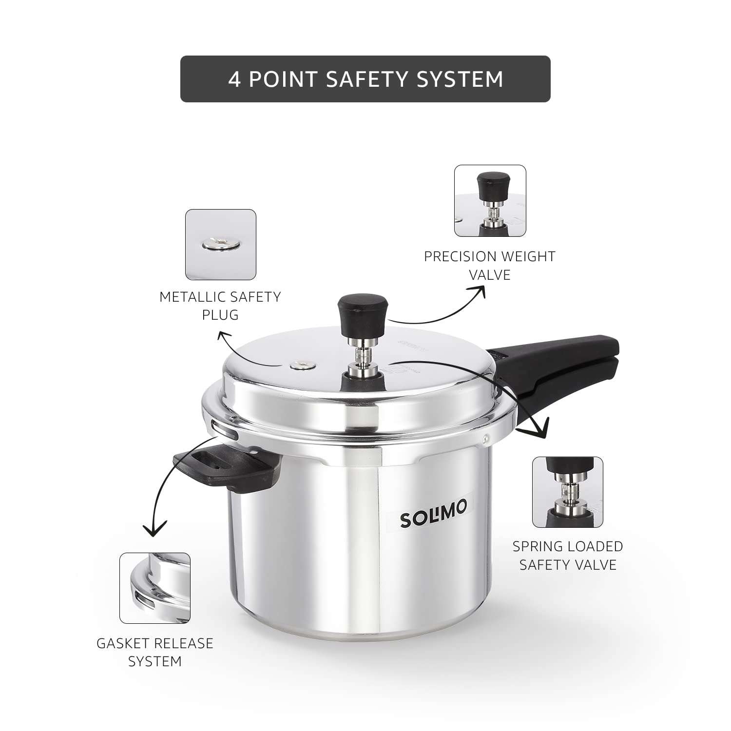 Amazon Brand - Solimo Aluminium Outer Lid Pressure Cookers - 2, 3 & 5 Litres, Induction (Silver) 5