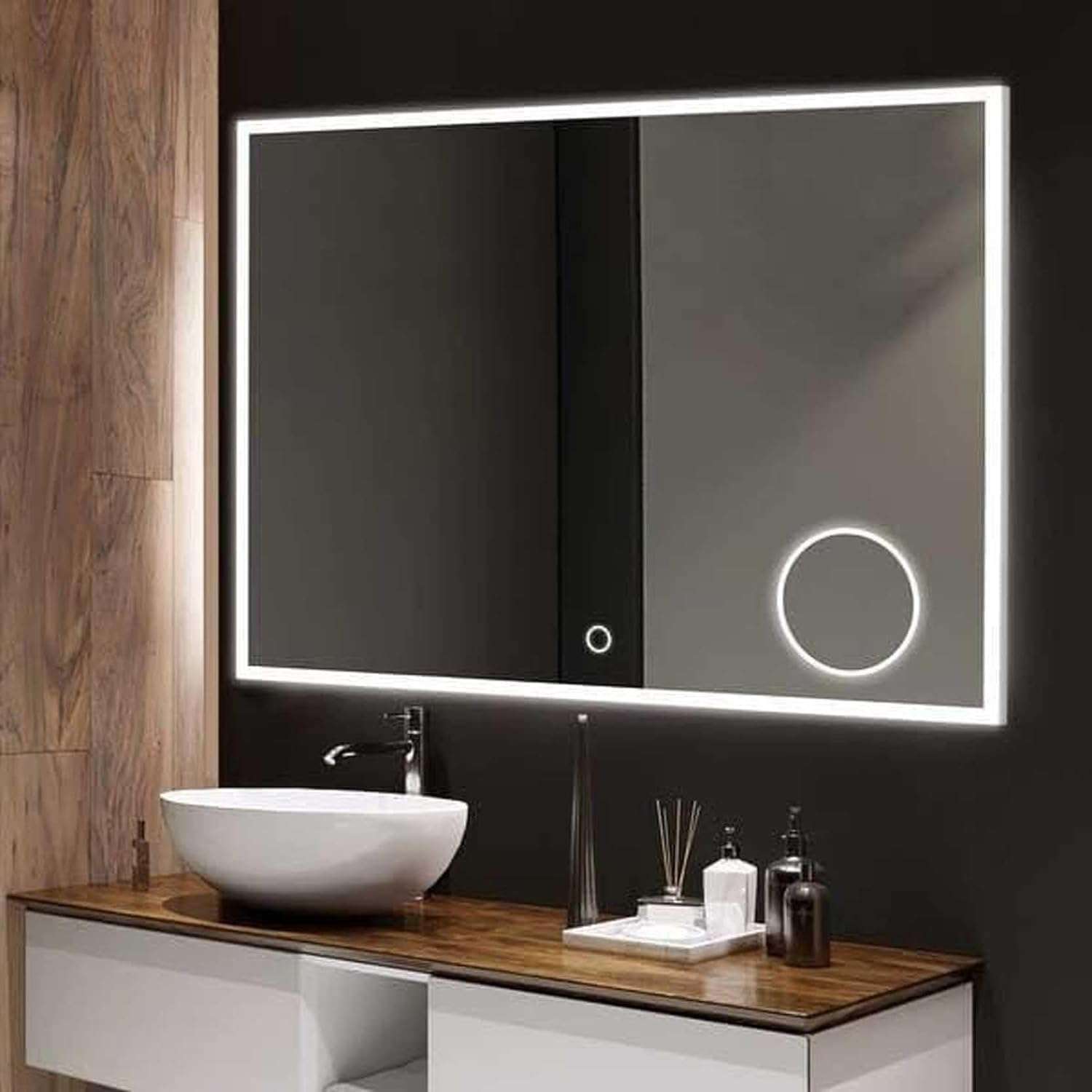 KALYAN TRADERS Rectangular Bathroom and Bedroom Wall Mirror with led Light, Sleekest controllable Vanity Mirror, Anti-Fog Makeup Mirror, 3-Color Customizable led Mirror and Shape Retangular (24X30). 4