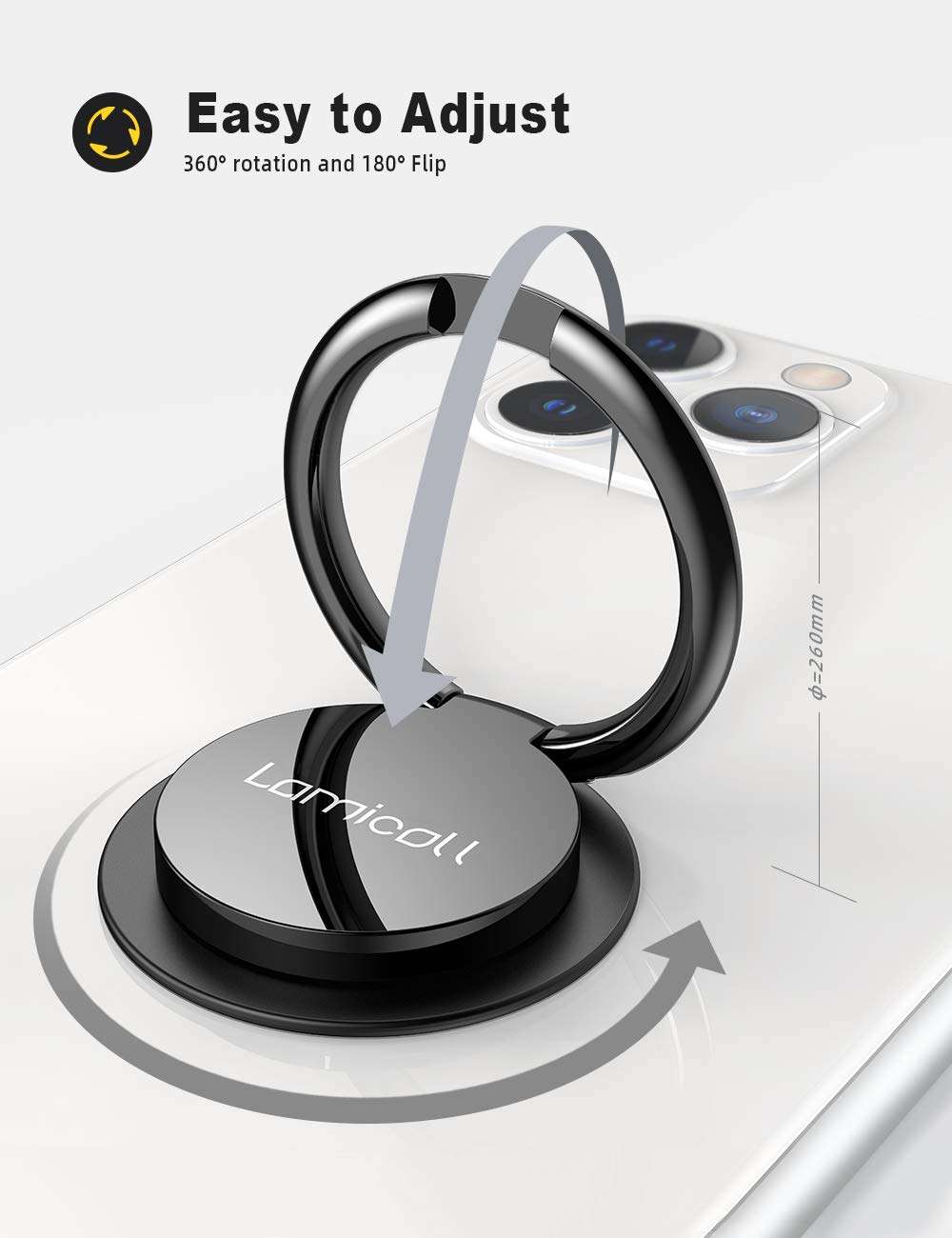 Cell Phone Finger Ring Holder - Lamicall Phone Kickstand, Metal Grip Stand for Hand Compatible with iPhone 11 Pro XS Max XR X 8 7 6 6s Plus 5s SE, Galaxy S10 S8 S9 - Small Version 4