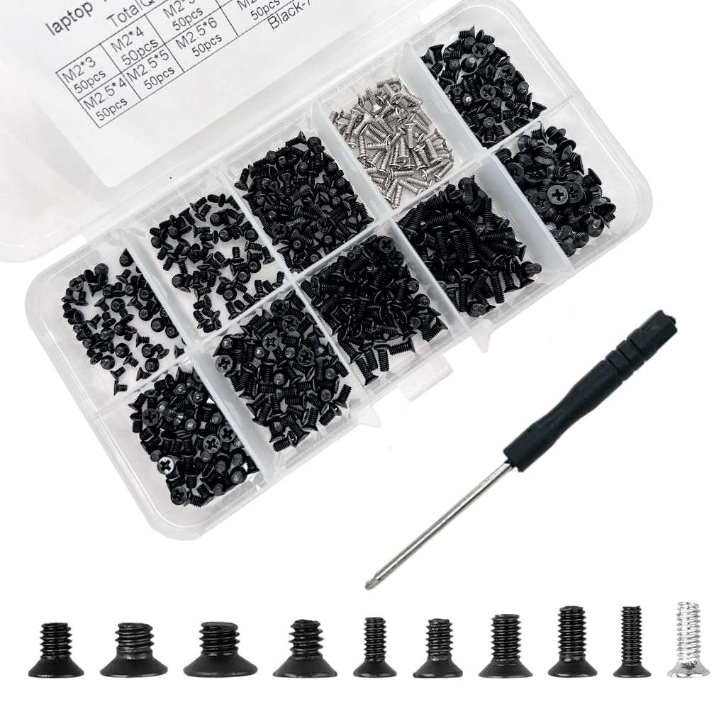 Serplex® 500Pcs Phillips Head Screws Kit M2/M2.5/M3 Laptop Repairing Screws Accessories with Organizer Box & Precision Screwdriver, Computer Electronic Screw Assortment for Notebook/Motherboard Fixing 1