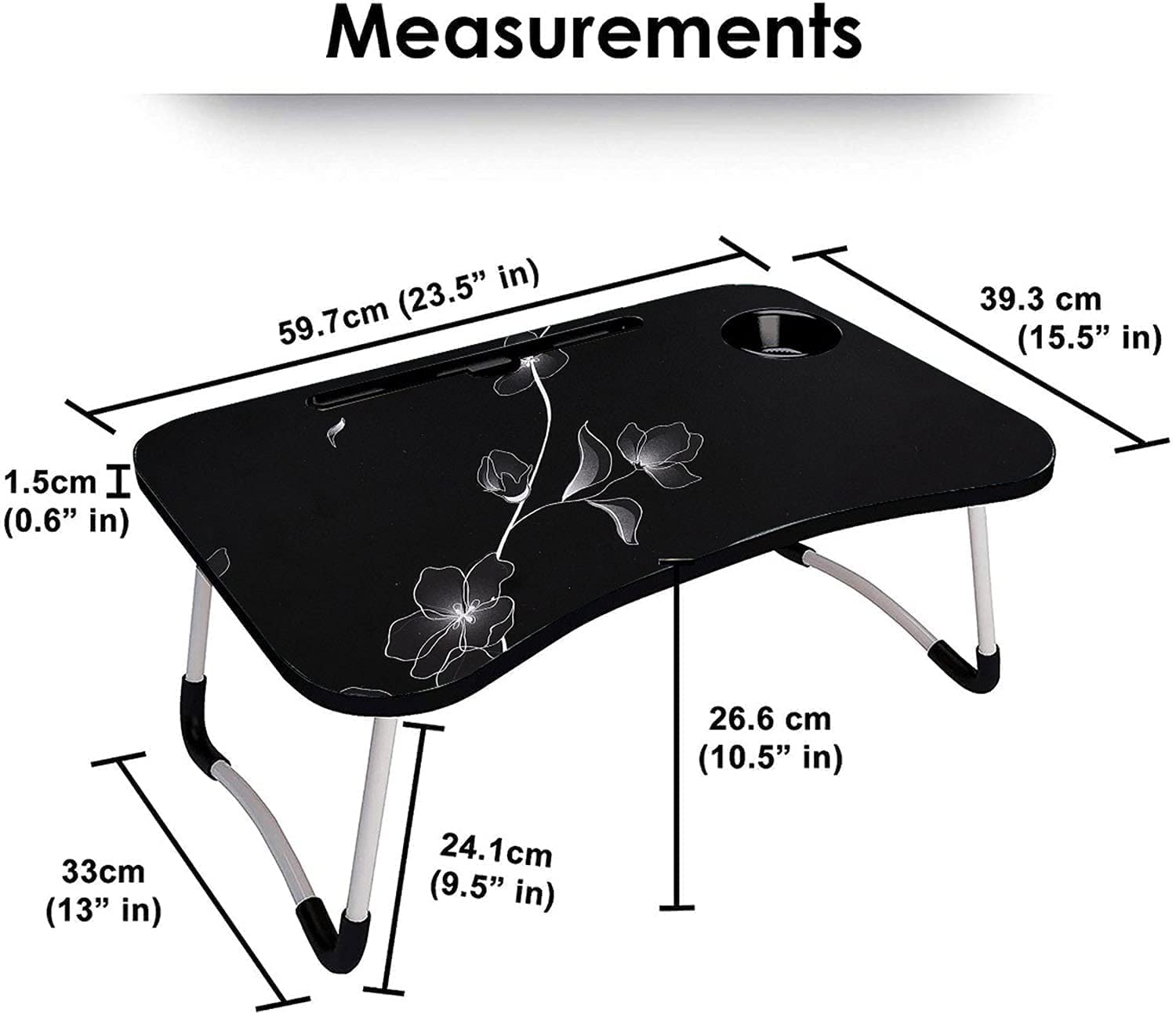 Techno Vibes Laptop Desk for Study and Reading with Foldable Non-Slip Legs Reading Table Tray, Laptop Stands, Laptop Desk,Foldable Study Laptop Table,Table (Black Flower) 5