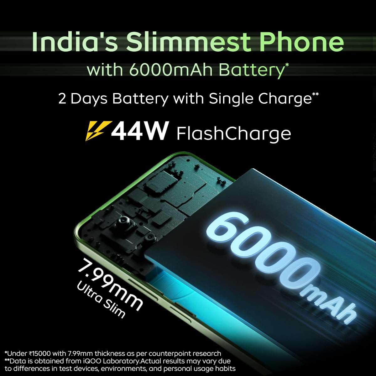 iQOO Z9x 5G (Tornado Green, 4GB RAM, 128GB Storage) | Snapdragon 6 Gen 1 with 560K+ AnTuTu Score | 6000 mAh Battery with 7.99mm Slim Design | 44W FlashCharge 3