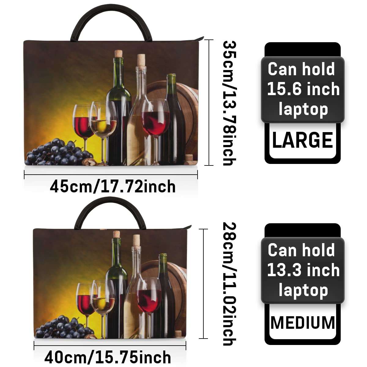 Laptop Case Bag Sleeves 15.6 inch Red White Wine Grape,Laptop Case Bag for Woman,Durable Briefcase Laptop Notebook Carrying Case Handbag for Business Office School 4