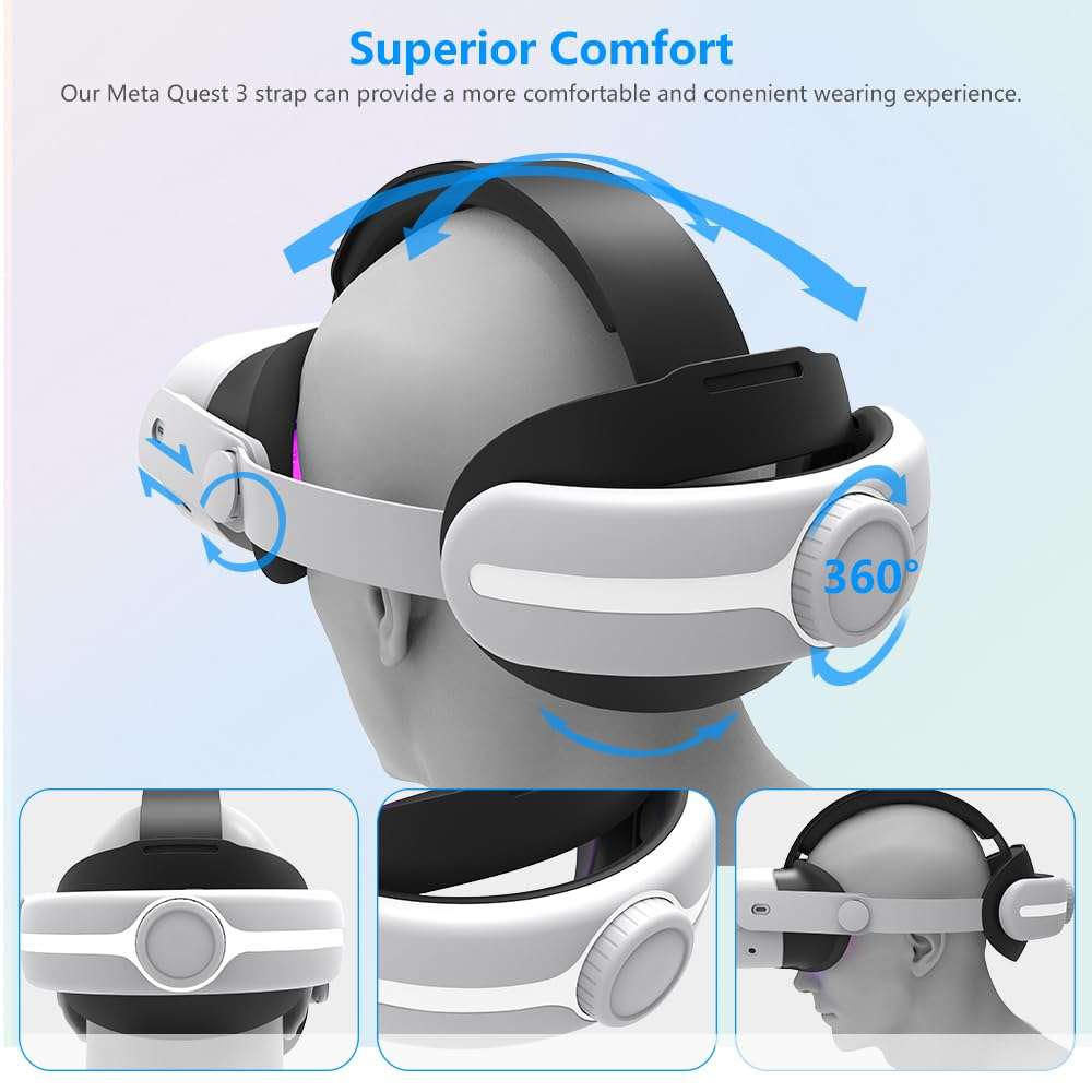 MLemonVR Comfortable Headset VR Accessory for Oculus/Meta Quest 3S and Quest 3, Non-Battery, Dual Knob Adjustable Elite Strap, Lightweight & Breathable, Reduces Fatigue, Support & Balance(White) 4