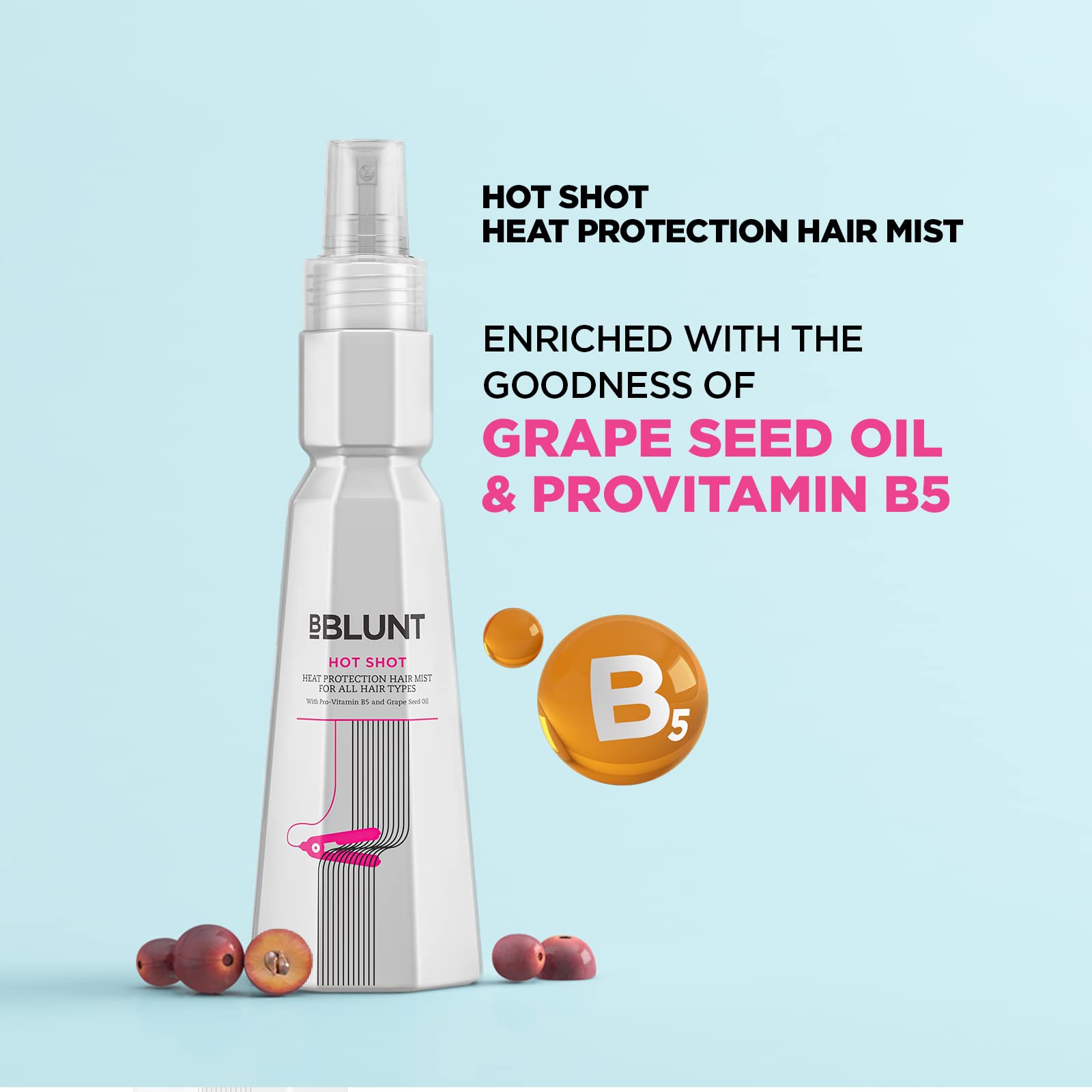 BBlunt Hot Shot Heat Protection Mist | Damage Protect | with Grapeseed Oil & Provitamin B5-150 ml (Pack of 3) 5