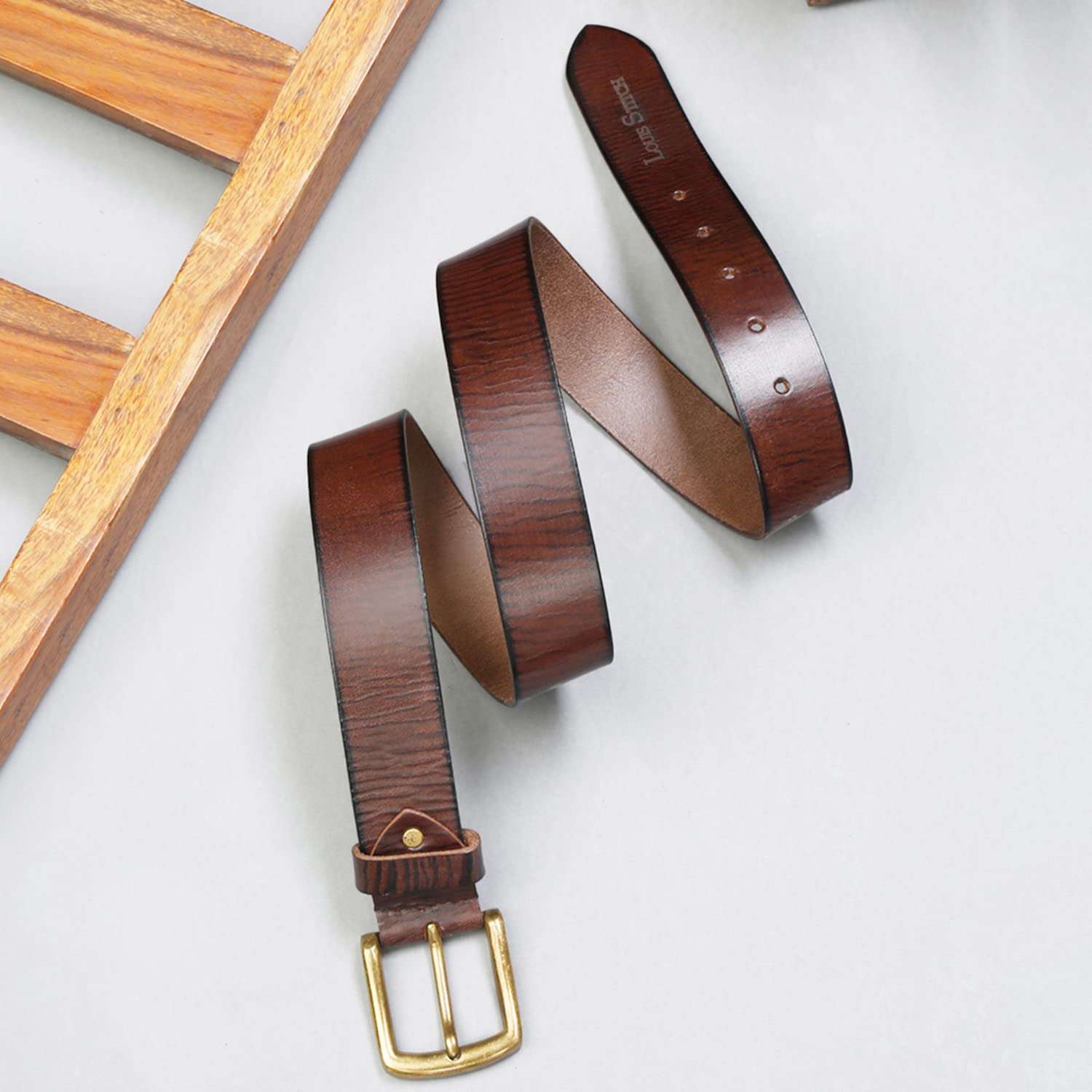 LOUIS STITCH Men's Rust Brown Italian Raw Leather Belt Premium Hand Padded Casual Belts for Men With Heavy Brass Buckle 1.5 Inch (38mm) (CAHPBB44) 3