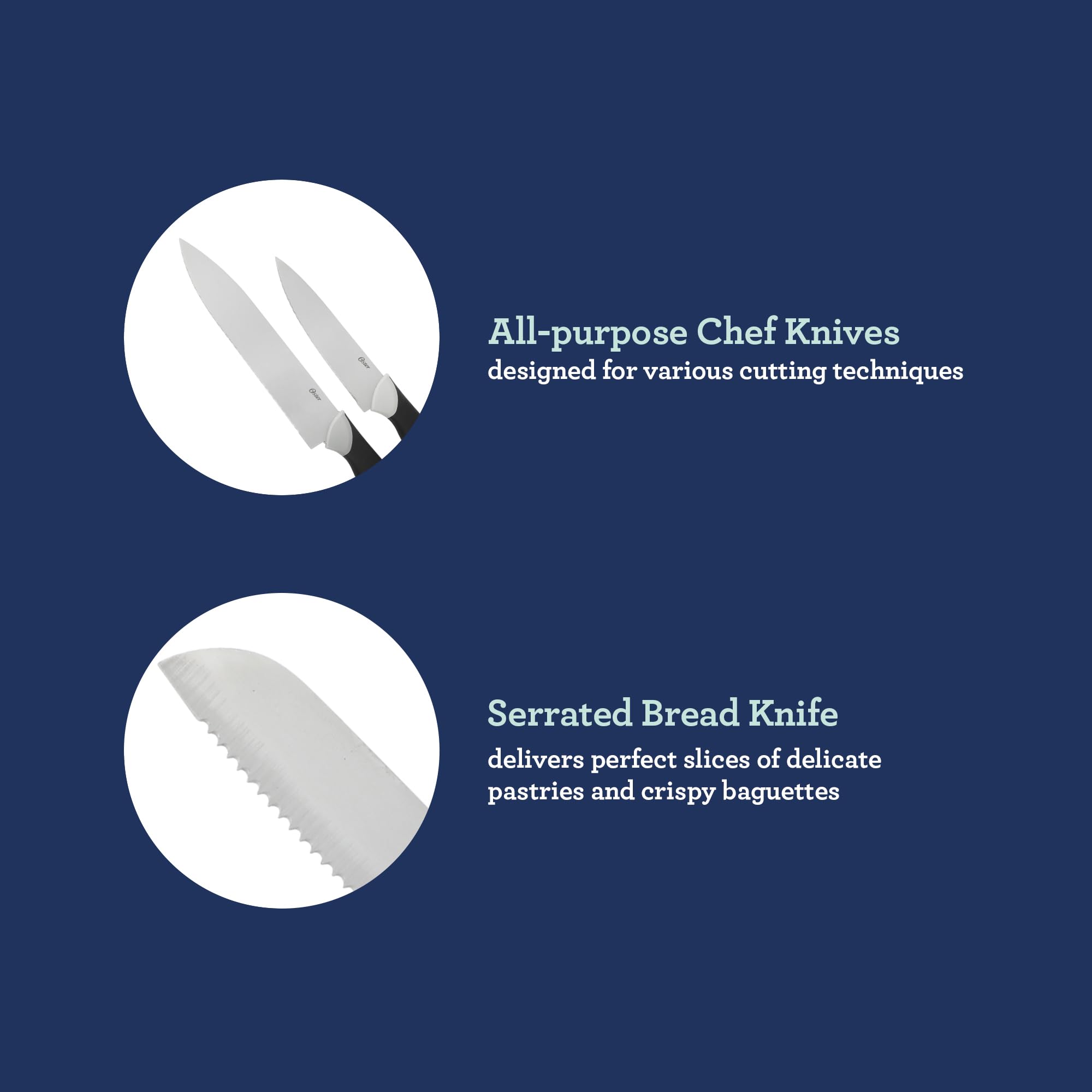 Oster Lindbergh 22 Piece High Carbon Stainless Steel Cutlery Kitchen Knife Block Set w/Black Knife Block - Black Handle - Cuchillos Para Cocina 6