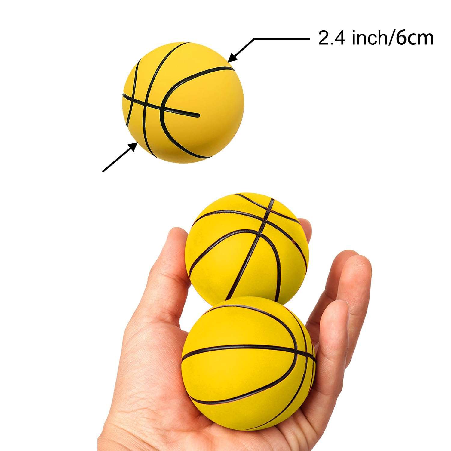 Mini Foam Basketball 2.4 inch 4 Pack for Toddlers to Throw Squeeze Squish,Cute Small Soprts Ball Party Decoration,Boys Girls Gift or Adults Stress Relief Toy Yellow 3