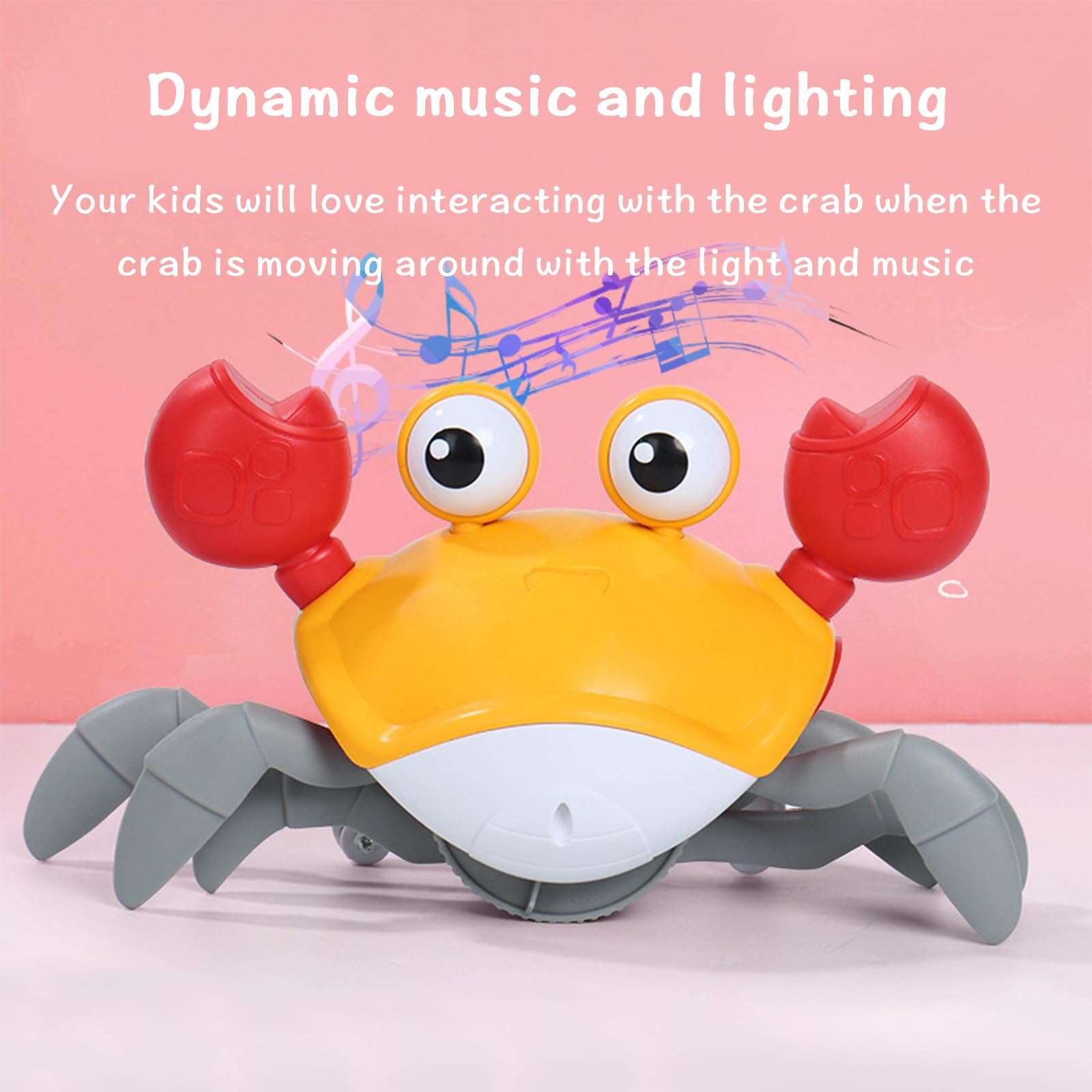 Zolakolet Crawling Crab Baby Toy Dancing Crab Baby Toy with Music and LED Lights, Automatically Avoids Obstacles Birthday, for Baby Boys and Girls 6