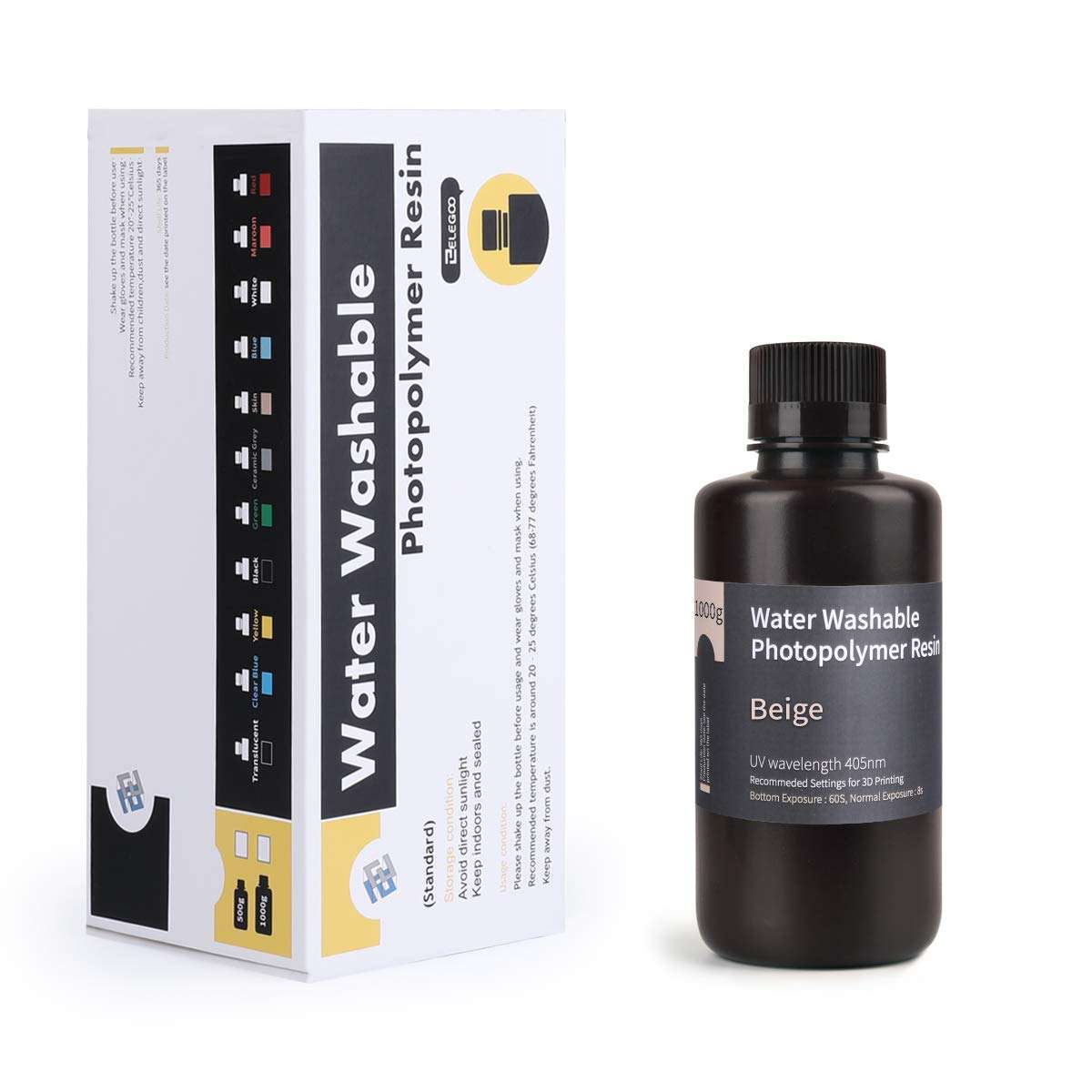 ELEGOO Water Washable 3D Printer Resin LCD UV-Curing Resin 405nm Standard Photopolymer Resin for LCD 3D Printing 1000Gram Beige 5