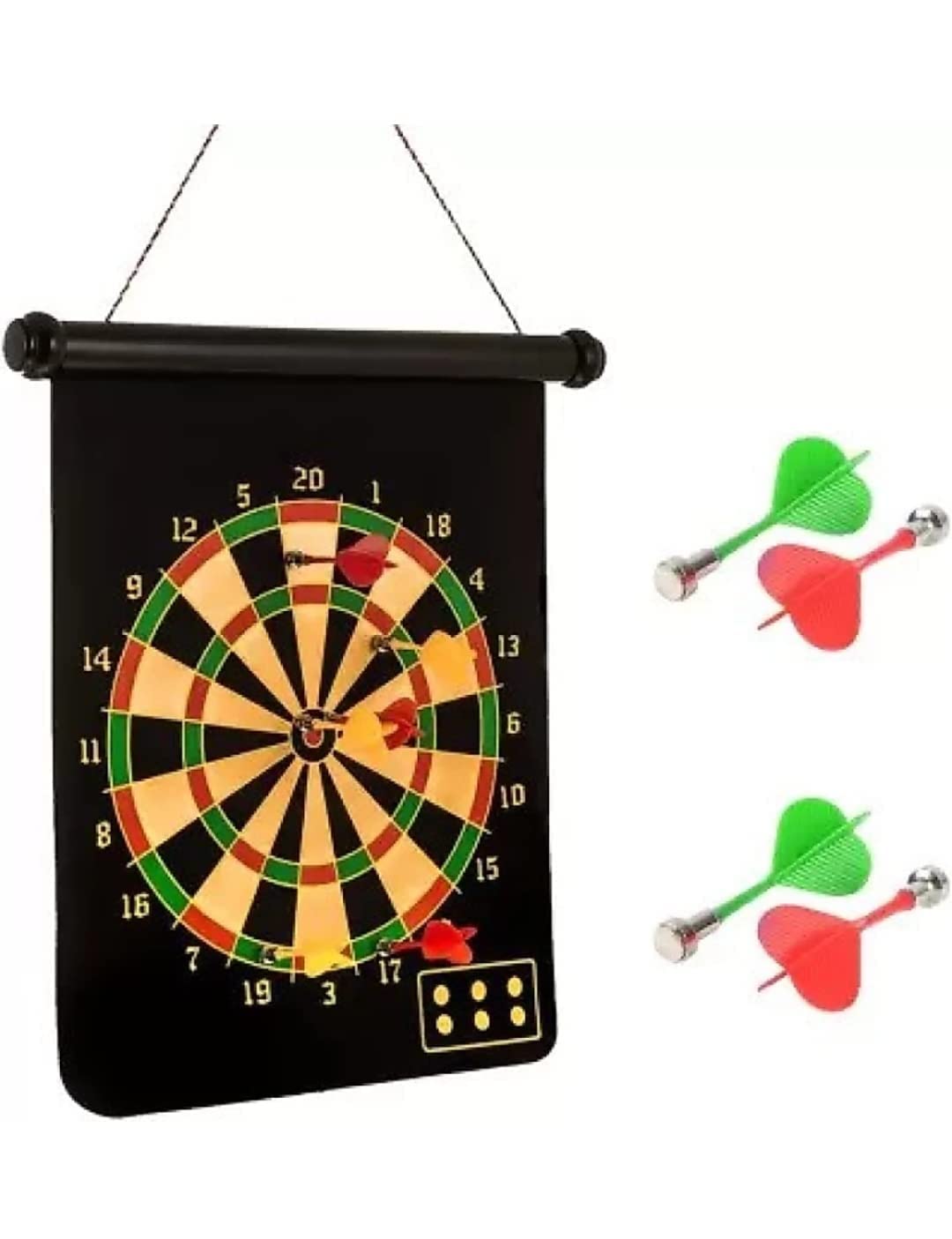 Right search 15 inch Dart High Magnetic Double Side Foldable and Portable Aiming Dart Board Game with 4 Non Pointed Dart Set Indoor and Outdoor Game Toy for Kids Multi Color 5
