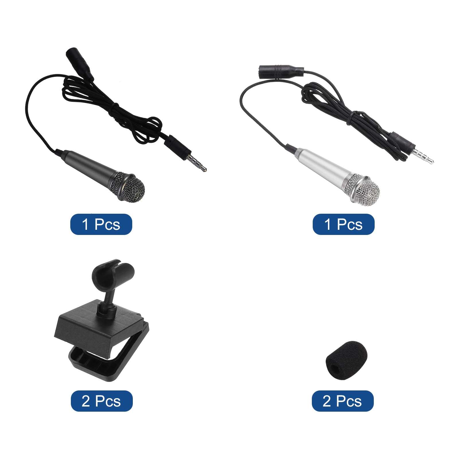 MECCANIXITY 2Pcs Mini Microphone Portable Vocal Microphone for Voice Recording and Singing with Mic Stand and Cover,Silver & Black 4