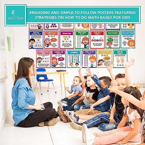 Decorably 20 Vibrant Math Posters for Elementary School, 11x14in Matte-Laminated Educational 1st Grade Math Posters 1st Grade, Kindergarten - Classrooms, Homeschool, Bulletin Boards 5