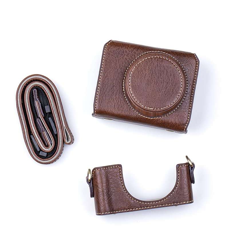 BolinUS Premium PU Leather FullBody Camera Case Bag Cover for Sony ZV-1 ZV1 With Neck Strap (Brown) 1