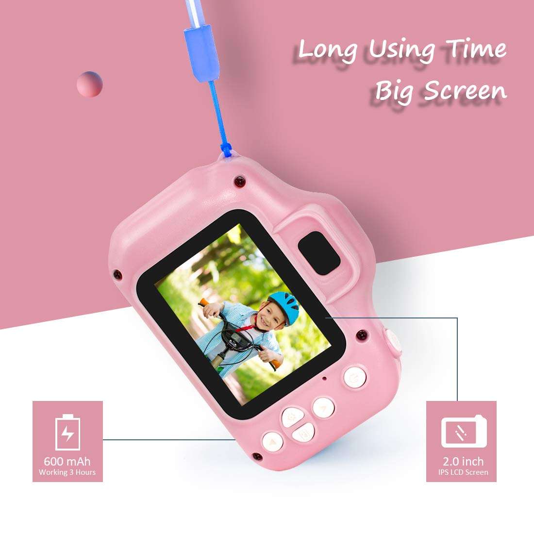 hyleton Digital Camera for Kids, 1080P FHD Kids Digital Video Camera Camcorder for 3-10 Years Girls Gift with 32GB SD Card & 2 Inch IPS Screen (Pink) 5