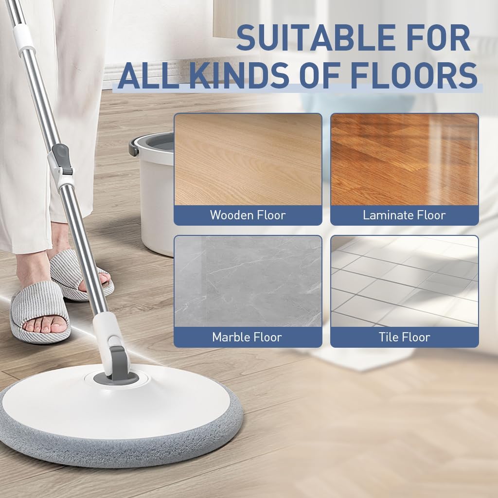 Mevigo Spin Mop with Bucket Deluxe System for Floor Cleaning - 360° Flexible Mop with Self Separation System with 2 Pcs Reusable Microfiber Pad Home, Kitchen, Bathroom & Office -White 4