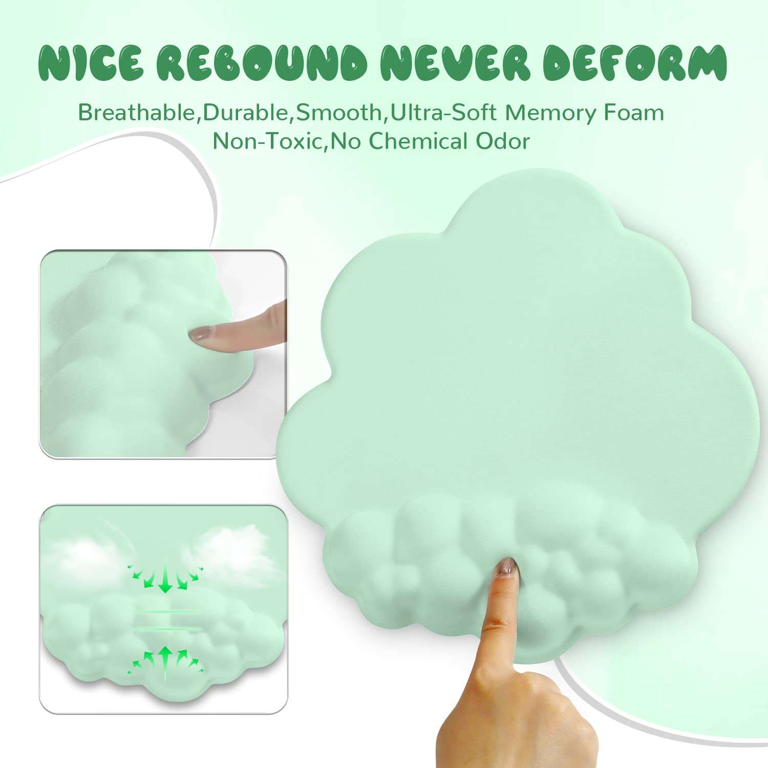 Gaming Mouse Pad Wrist Rest,Ergonomic Cloud Wrist Rest Mousepad with Gel Memory Foam,Non-Slip Rubber Base,Comfortable Mouse Pad for Home Office,Laptop,Mac,Lightweight,Easy Pain Relief (Light Green) 3