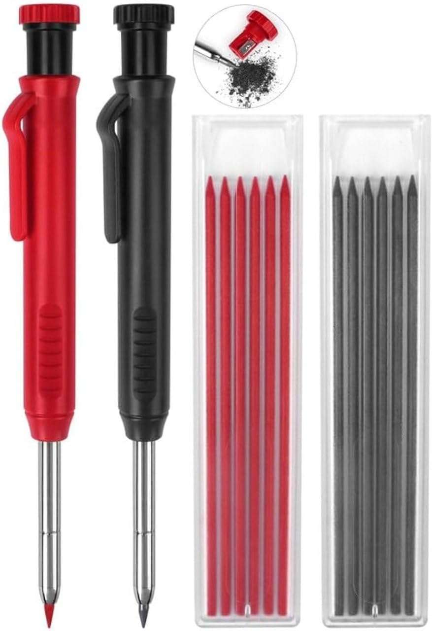 IQS Enterprise Mechanical Carpenter Pencils with 6 Refills and Metal Marking Scriber Tool, Solid Deep Hole Woodworking Pencils Marker Marking Tools with Built in Sharpener (1 pack) 1