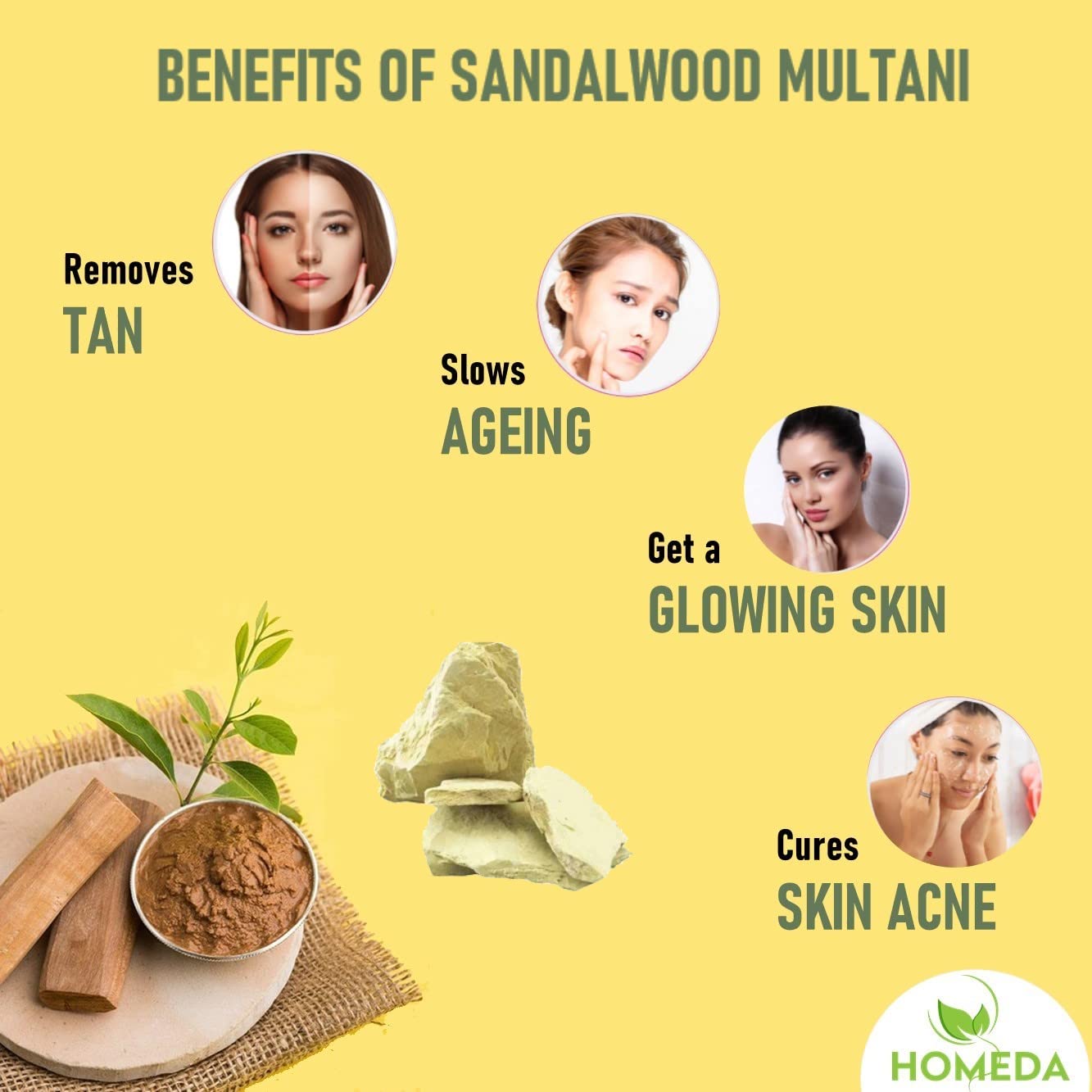 Homeda Pure Sandalwood and Multani Mitti Powder Organic (1000 Grams each - 2 Kg) for Face Pack, Skin | Chandan, Sandlewood, Fullers Earth, Chandanam, Multhani Matti, Bentonite Clay 2