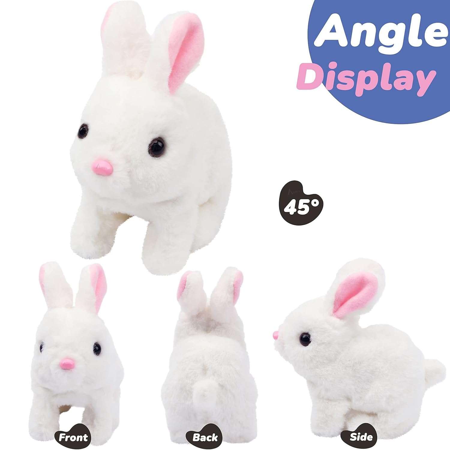 Hopping Walking Bunny Toy with Sounds, Jumping Rabbit Wiggling Ears, Twitching Mouth and Nose, Educational Interactive Bunny Rabbit Toy for Baby Kids 6
