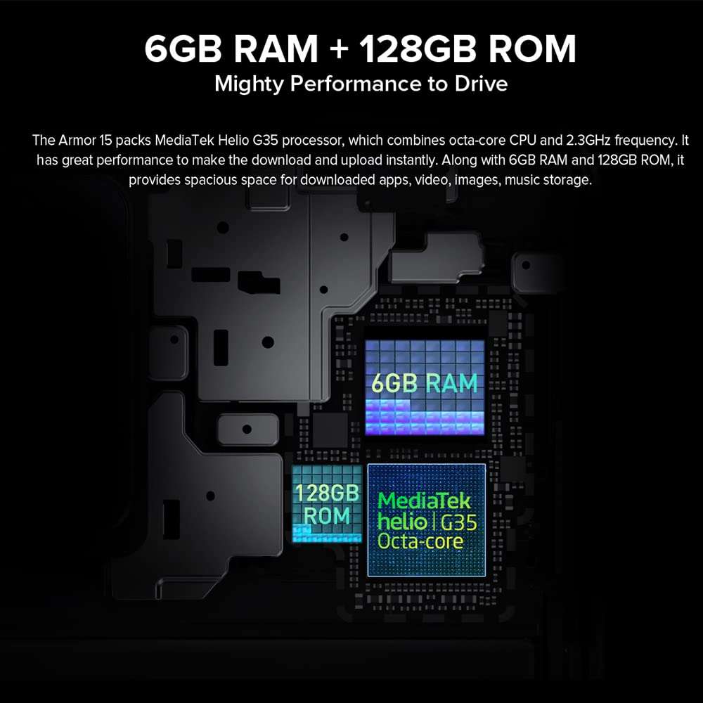 Ulefone Armor 15 Rugged Phone, Android 12 4GB+64GB, 16MP Camera + 8MP Camera, 5.93" HD+ Screen 9600mAh Battery Dual 4G Rugged Phone Support NFC GPS 2