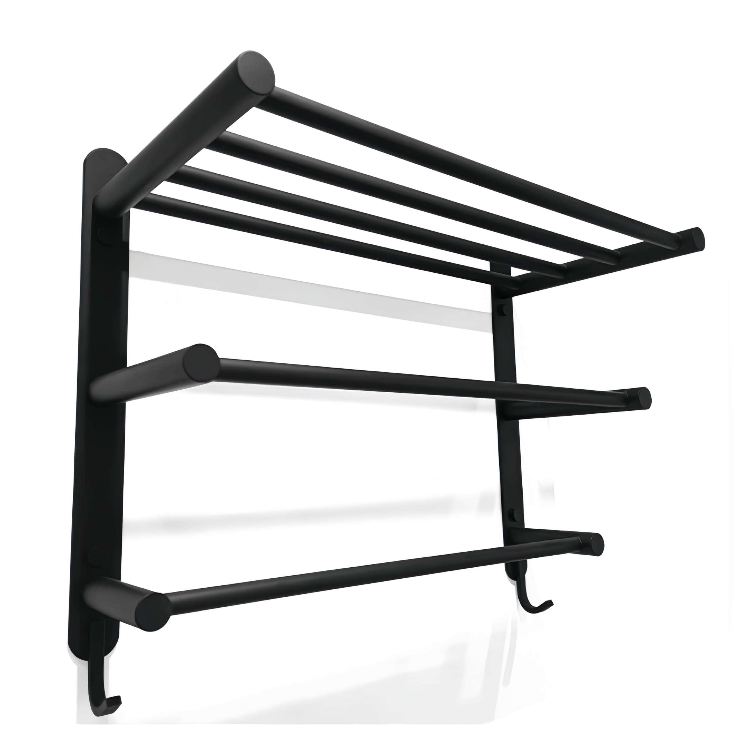 SEIDO 24 Inch 3-Tier Towel Rack, Rustproof 304 Stainless Steel Wall Mounted Shelf with Double Towel Bars & Hooks, Heavy Duty Space-Saver for Bathroom, Kitchen, RV - Matte Black 5